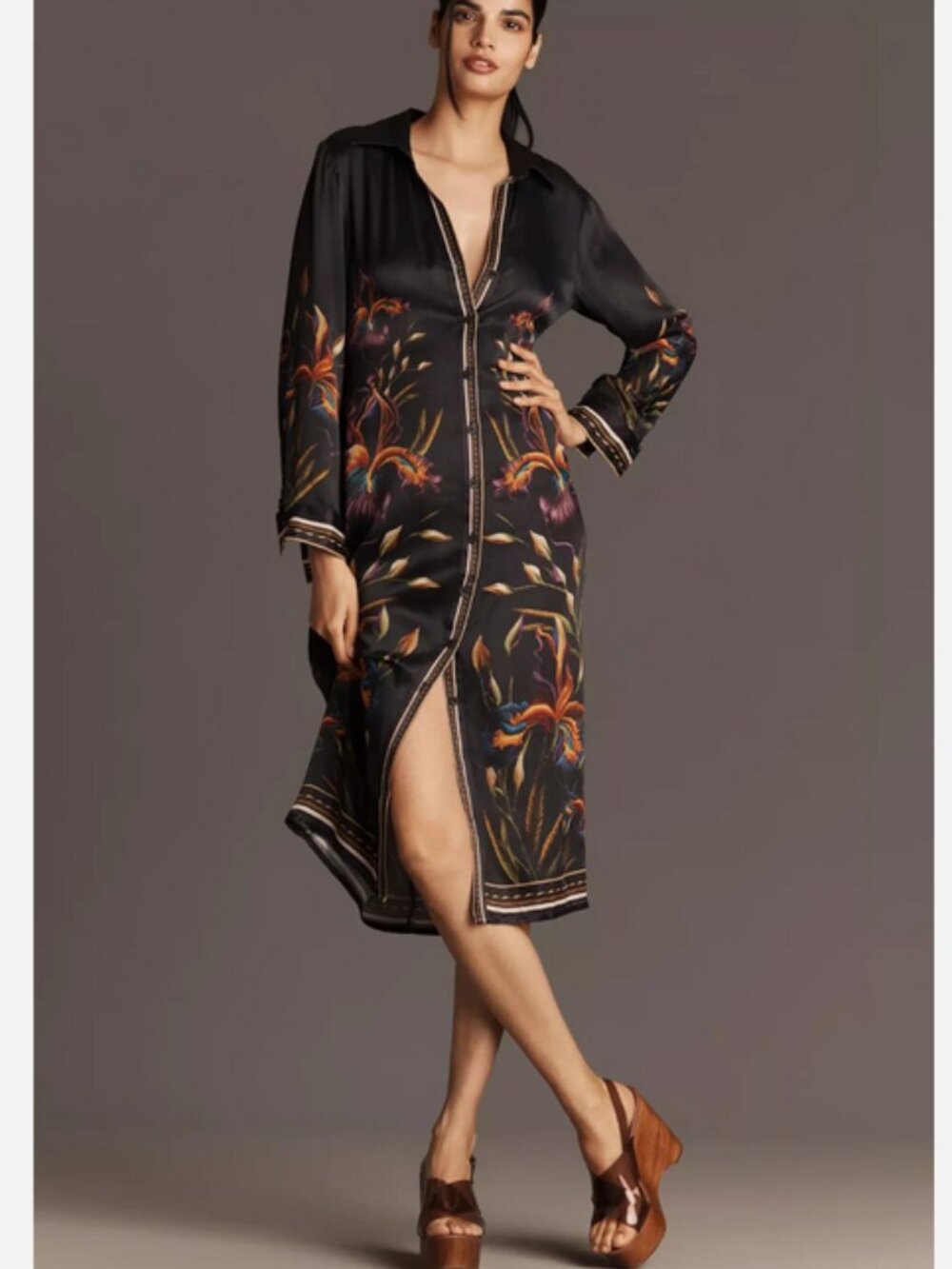 Anthropologie Bl-nk Ferlina Long-Sleeve Midi Shirt Dress Size XXS NWT